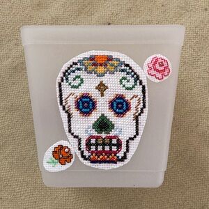 NEW hand sewn sugar skull small container with bead accents